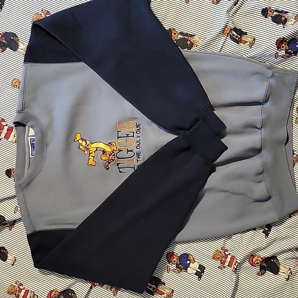 Vintage 90s Tigger Im The Only One Blue Colorblock Sweatshirt Medium Pooh Disney - Picture 3 of 9
